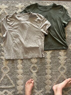 lululemon athletica Short Sleeve Crew Tees - Olive Green & Light Taupe